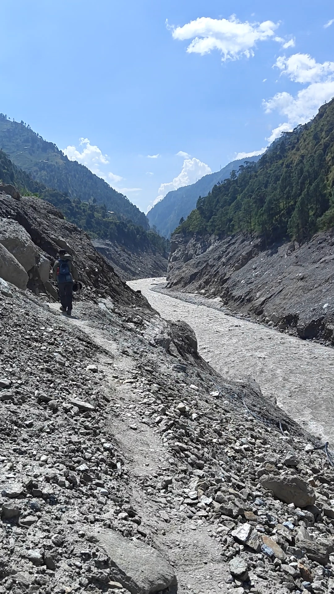 A school building and surrounding area affected by flood debris in Rasuwa